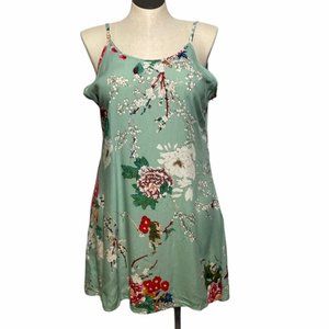 Women's spaghetti strap Asian inspired floral slip dress size XXL